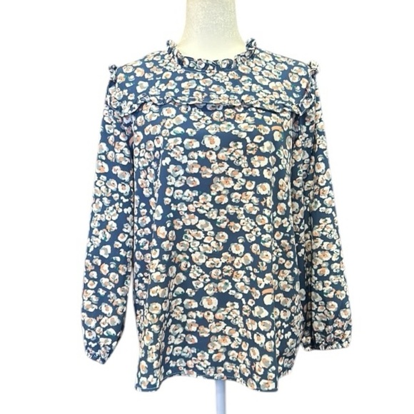 Michelle McDowell Floral Ruffle Neck Long Sleeve Top Size Medium - Picture 7 of 13